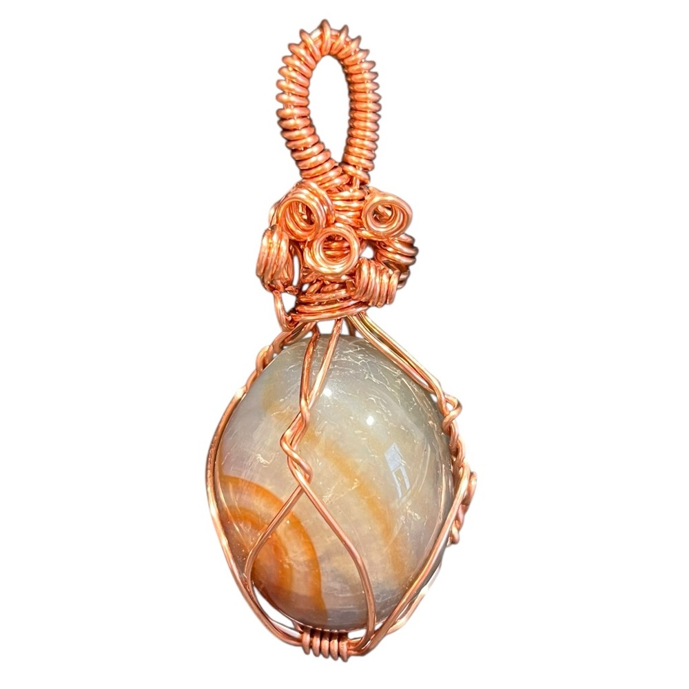 Michigan Flint Stone Copper Wire Wrapped Pendant Handmade Boho Artisan Necklace
